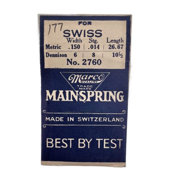 Marco 2760 Mainspring (177) | D 6W 8S 10.5L | M 0.15W 0.014S 26.67L | Swiss