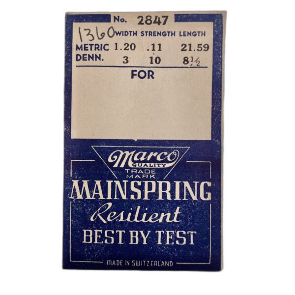 Marco 2847 Mainspring (1360) | D 3W 10S 8.5L | M 1.2W 0.11S 21.59L