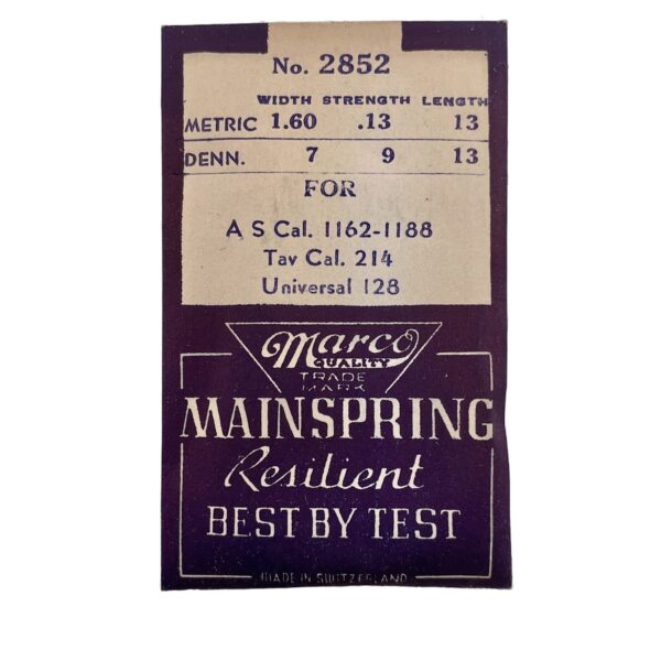 Marco 2852 Mainspring | D 7W 9S 13L | M 1.6W 0.13S 13L | AS | TAV (Time and Vintage)